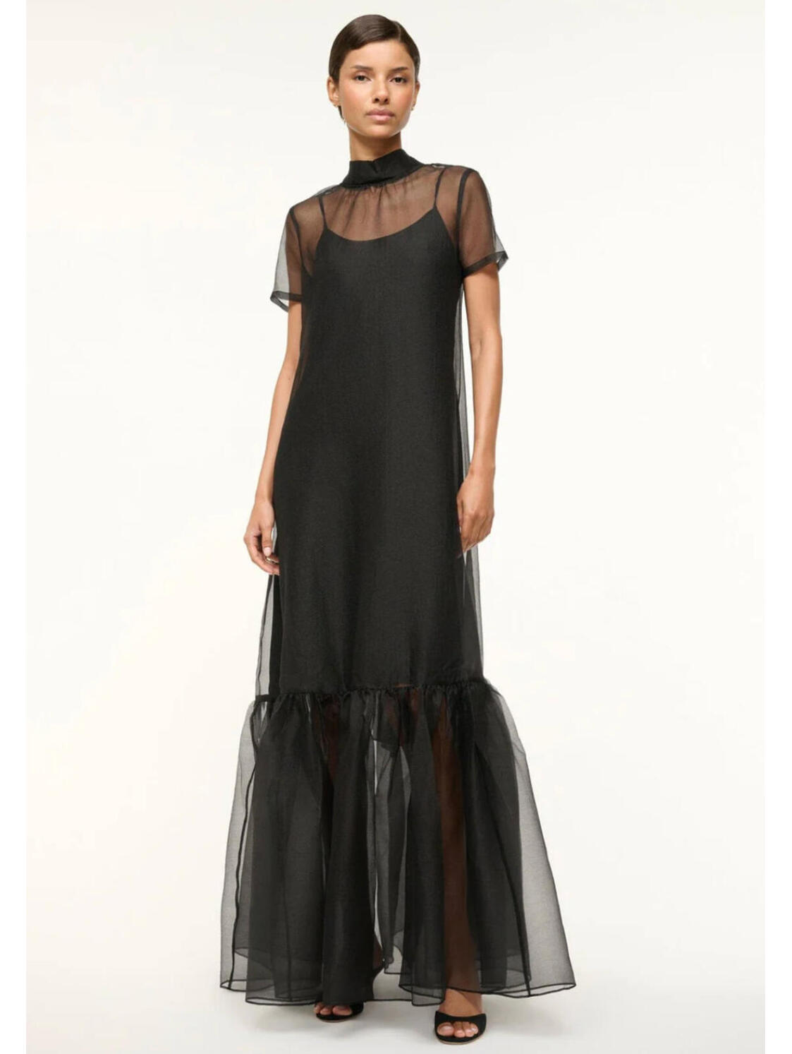 Staud Black Sheer Overlay Mermaid Gown